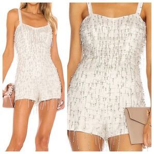 ALEXIS Briar White Ivory Beaded Fringe Romper – Bridal Bachelorette Size M